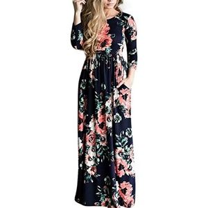 Long sleeve Maxi floral dress with pockets!